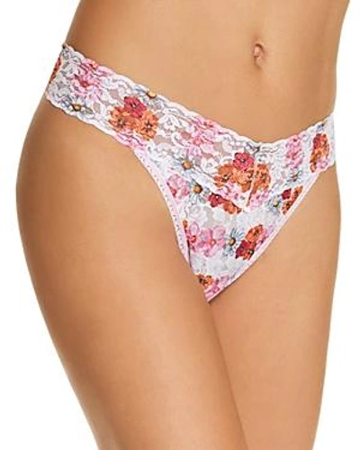 Shop Hanky Panky Original-rise Printed Lace Thong In Garland Floral