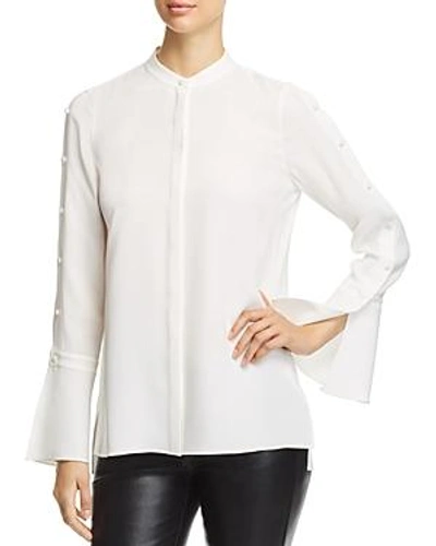 Shop Lafayette 148 Nicolette Silk Button-sleeve Blouse In Cloud