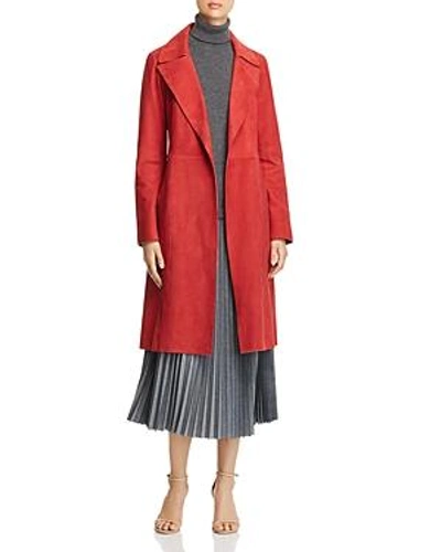 Shop Lafayette 148 Prim Suede Trench Coat In Saffron