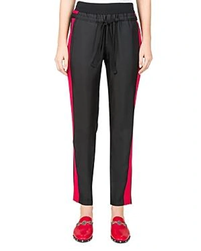 Shop The Kooples Striped Cropped Track Pants In Black