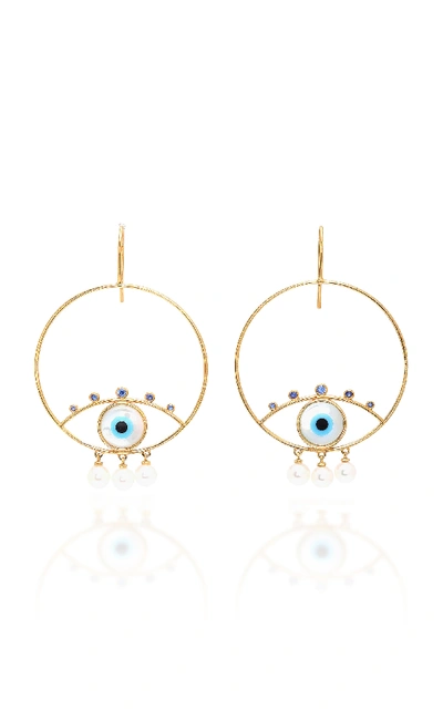 Shop Marianna Goulandris Pearly Eyes Gold Vermeil Sapphire And Pearl Earrings