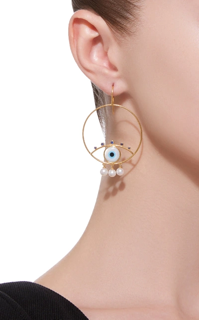 Shop Marianna Goulandris Pearly Eyes Gold Vermeil Sapphire And Pearl Earrings