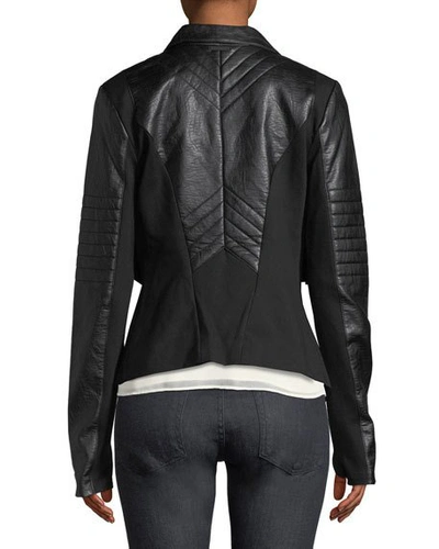 Shop Blanc Noir Drape-front Quilted Faux-leather Jacket In Black