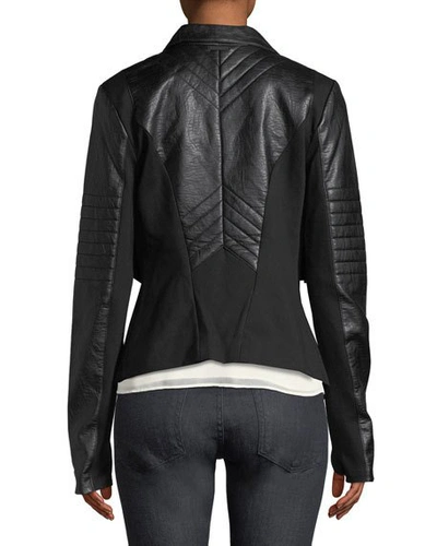Blanc Noir Drape-front Quilted Faux-leather Jacket In Black