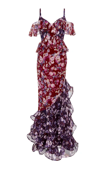 Shop Amur Moira Floral Gown In Purple
