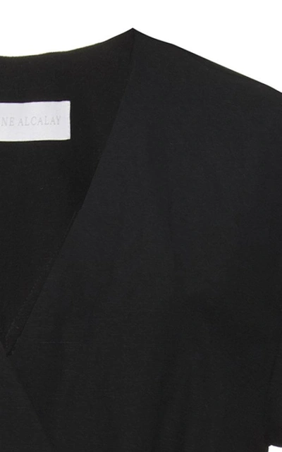 Shop Christine Alcalay Square Neck Linen Blend Wide-leg Jumpsuit In Black