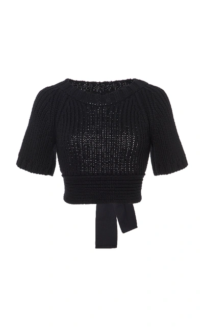 Shop Red Valentino Open Back Short Sleeve Knit Top In Black