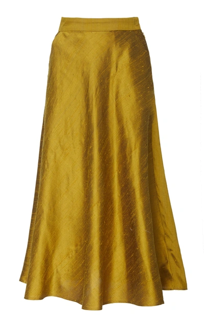 Shop Christine Alcalay Silk Midi Skirt In Gold