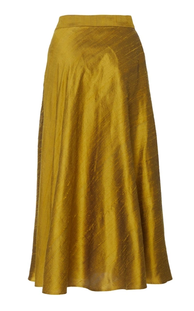 Shop Christine Alcalay Silk Midi Skirt In Gold