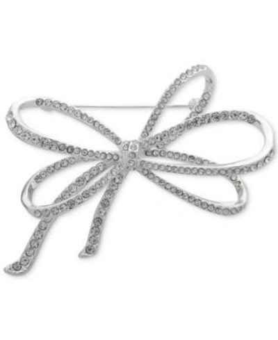 Shop Anne Klein Pave Bow Pin, Created For Macy's In Silver