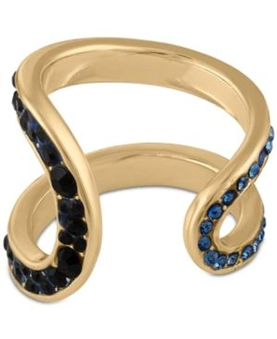 Shop Rachel Rachel Roy Gold-tone Pave Double-row Open Ring In Blue