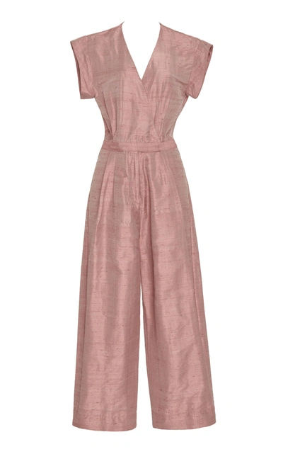 Shop Christine Alcalay Silk Wide-leg Jumpsuit In Pink