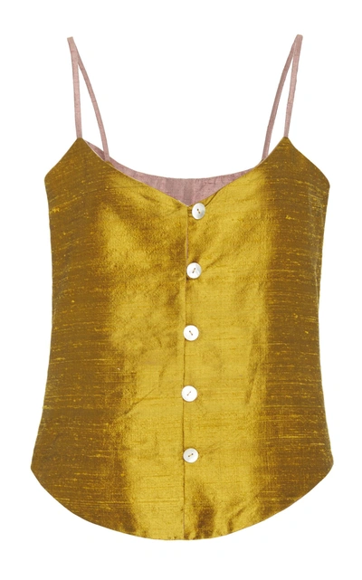 Shop Christine Alcalay Reversible Silk Sleeveless Top In Gold