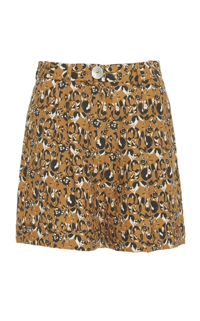 Shop Christine Alcalay Linen Blend Cuffed Shorts In Animal