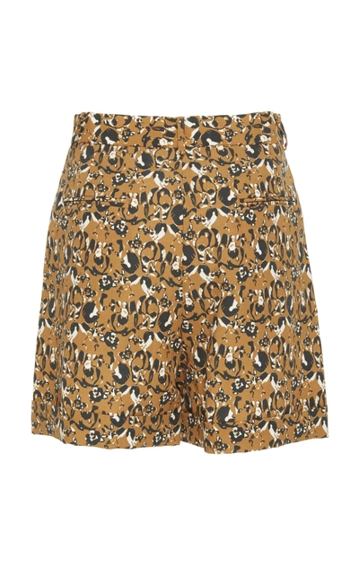 Shop Christine Alcalay Linen Blend Cuffed Shorts In Animal