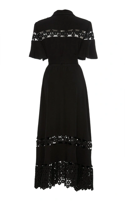 Shop Lela Rose Lace Inset Flutter Sleeve Shirt Dress In Black