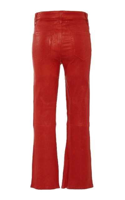 Shop Frame Cropped Leather Flared Pants In Red