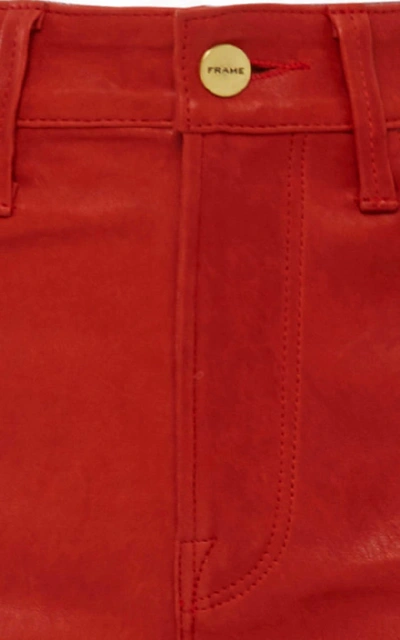 Shop Frame Cropped Leather Flared Pants In Red