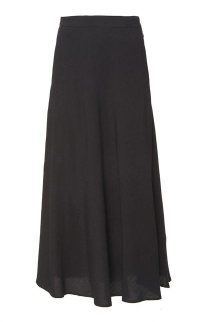 Shop Christine Alcalay Linen Blend Midi Skirt In Black