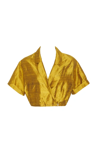 Shop Christine Alcalay Notched Lapel Silk Top In Gold