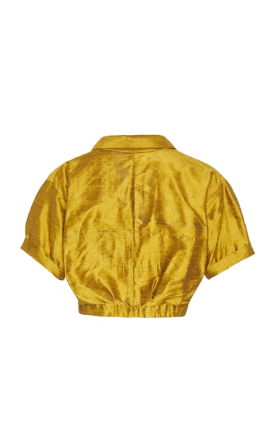 Shop Christine Alcalay Notched Lapel Silk Top In Gold