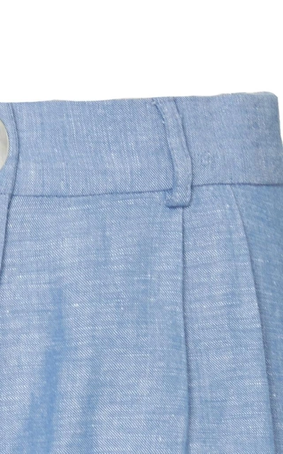 Shop Christine Alcalay Linen Blend Mini Shorts In Blue