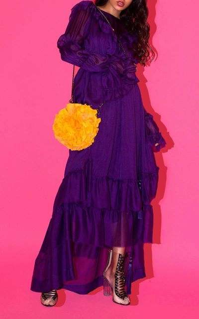 Shop Yuliya Magdych Grace Silk Ruffle Dress In Purple