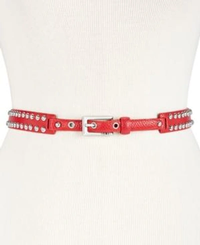 Shop Dkny Dome-studded Belt, Created For Macy's In Red/silver