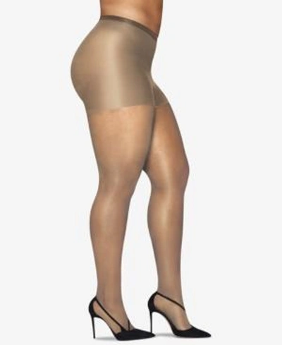 Shop Hanes Curves Plus Size Silky Sheer Control Top Pantyhose In Nude