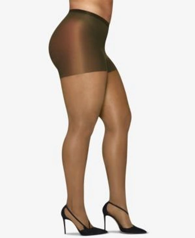 Shop Hanes Curves Plus Size Silky Sheer Control Top Pantyhose In Barely There
