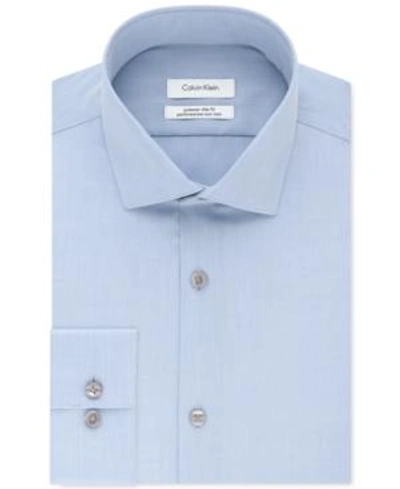 Shop Calvin Klein Men's Extra-slim Fit Non-iron Performance Herringbone Dress Shirt In Blue