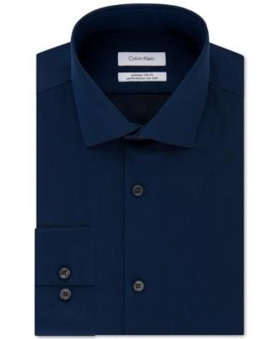 Shop Calvin Klein Men's Extra-slim Fit Non-iron Performance Herringbone Dress Shirt In Blue Velvet