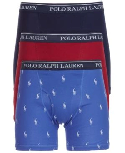 Shop Polo Ralph Lauren Men's 3-pk. Classic Boxer Briefs In Indigo Sky Pony / Red Sienna / Cruise Navy