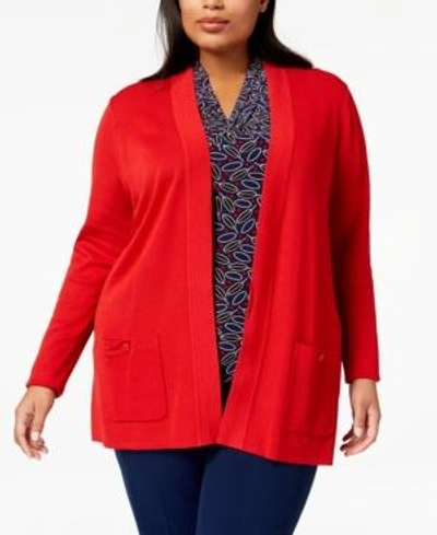 Shop Anne Klein Plus Size Malibu Cardigan In Marine Red