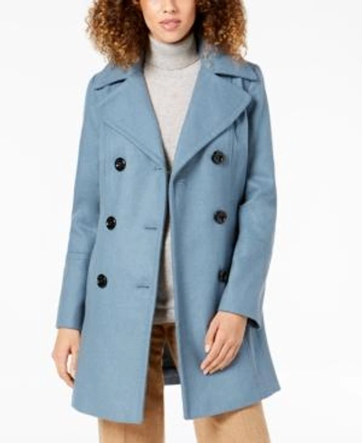 Shop Anne Klein Double-breasted Peacoat In Light Blue