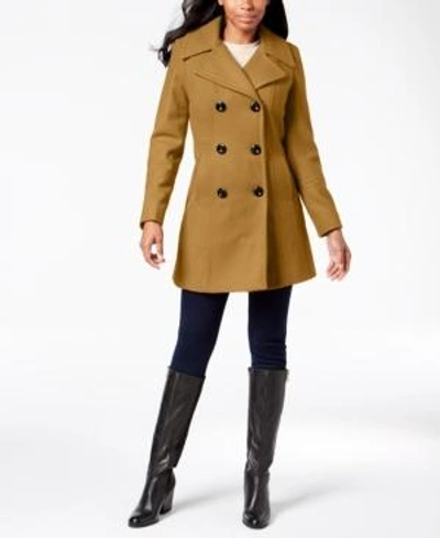 Shop Anne Klein Double-breasted Peacoat In Camel