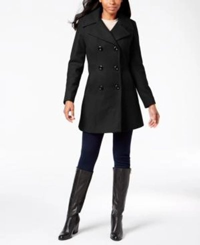 Shop Anne Klein Double-breasted Peacoat In Black