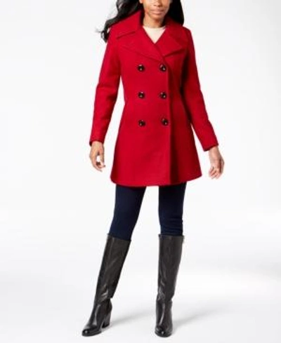 Shop Anne Klein Double-breasted Peacoat In Red