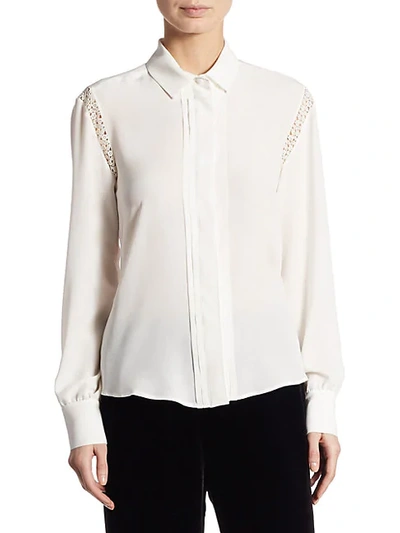 Shop Weekend Max Mara Eyelet Embroidery Silk Blouse In White