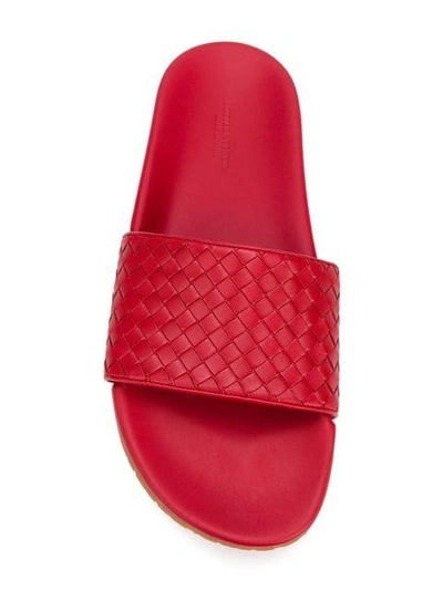 Shop Bottega Veneta Intrecciato Slides In Red