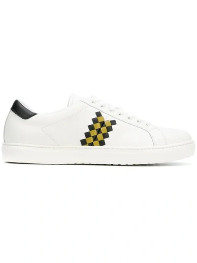 Shop Bottega Veneta Intrecciato Checkered Sneakers - White