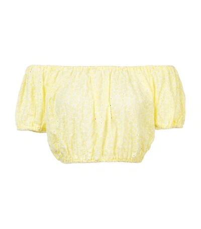 Shop Lisa Marie Fernandez Yellow Leandra Eyelet Top