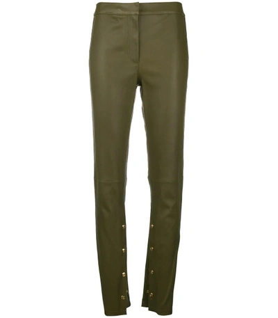 Shop Loewe Green Leather Trousers