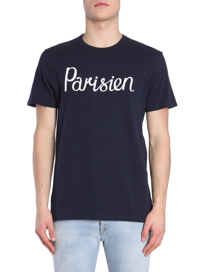 Shop Maison Kitsuné Round Collar T-shirt In Blu