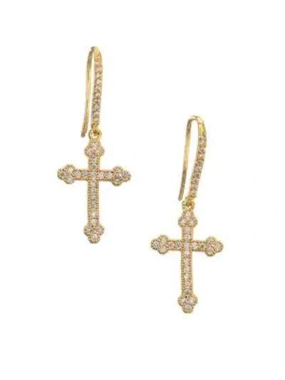 Shop Fallon Pave Cross Drop Earrings In Gold Clear