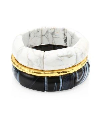 Shop Nest Black And White Agate & 24k Goldplatedstretch Bracelet