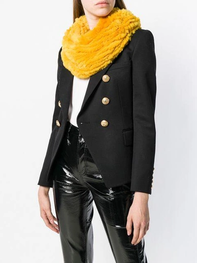 Shop Yves Salomon Textured Fur Snood - Yellow