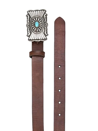 Shop Polo Ralph Lauren Embellished Buckle Belt In Brown