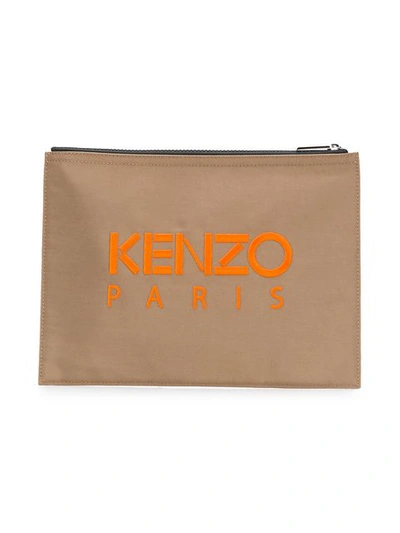 Shop Kenzo Tiger Clutch - Neutrals In Nude & Neutrals