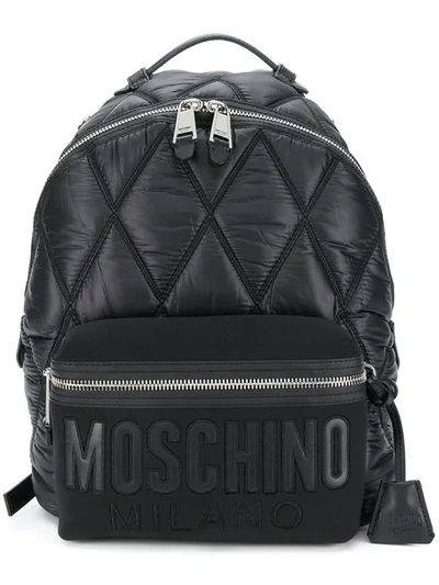 Shop Moschino Large Quilted Logo Backpack In Black